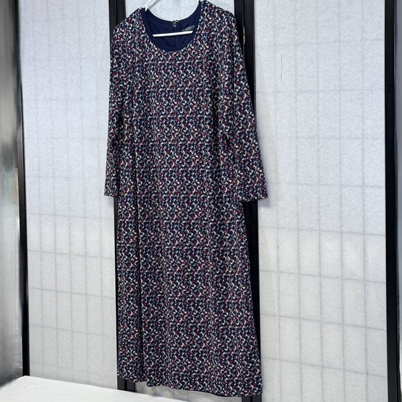 Lauren Ralph Lauren Scoop Neck Geometric Print ¾ Sleeve Lined Shift Dress 2X - Picture 4 of 11